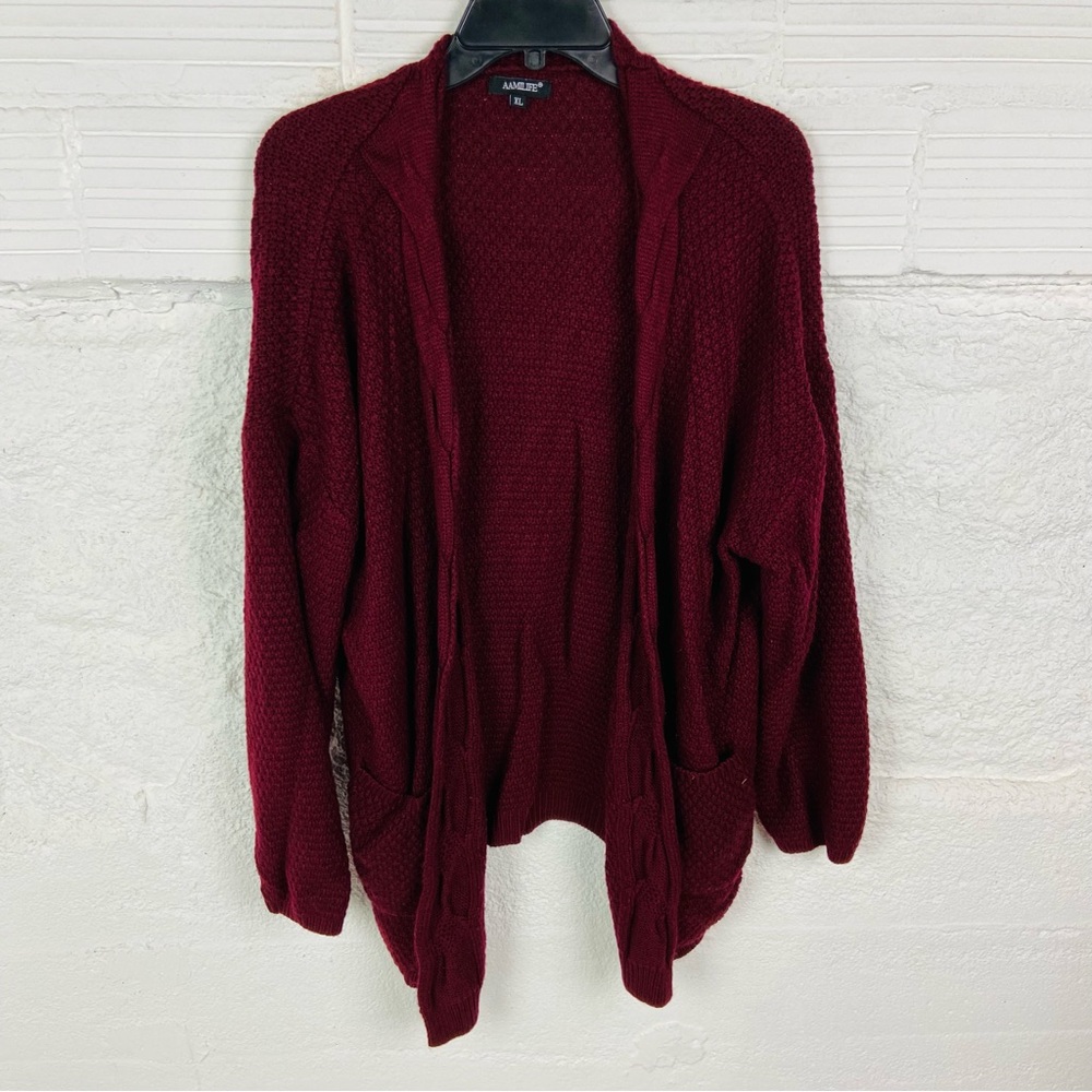 Aamilife Women's Burgundy knit open front sweater Cardigan size XL